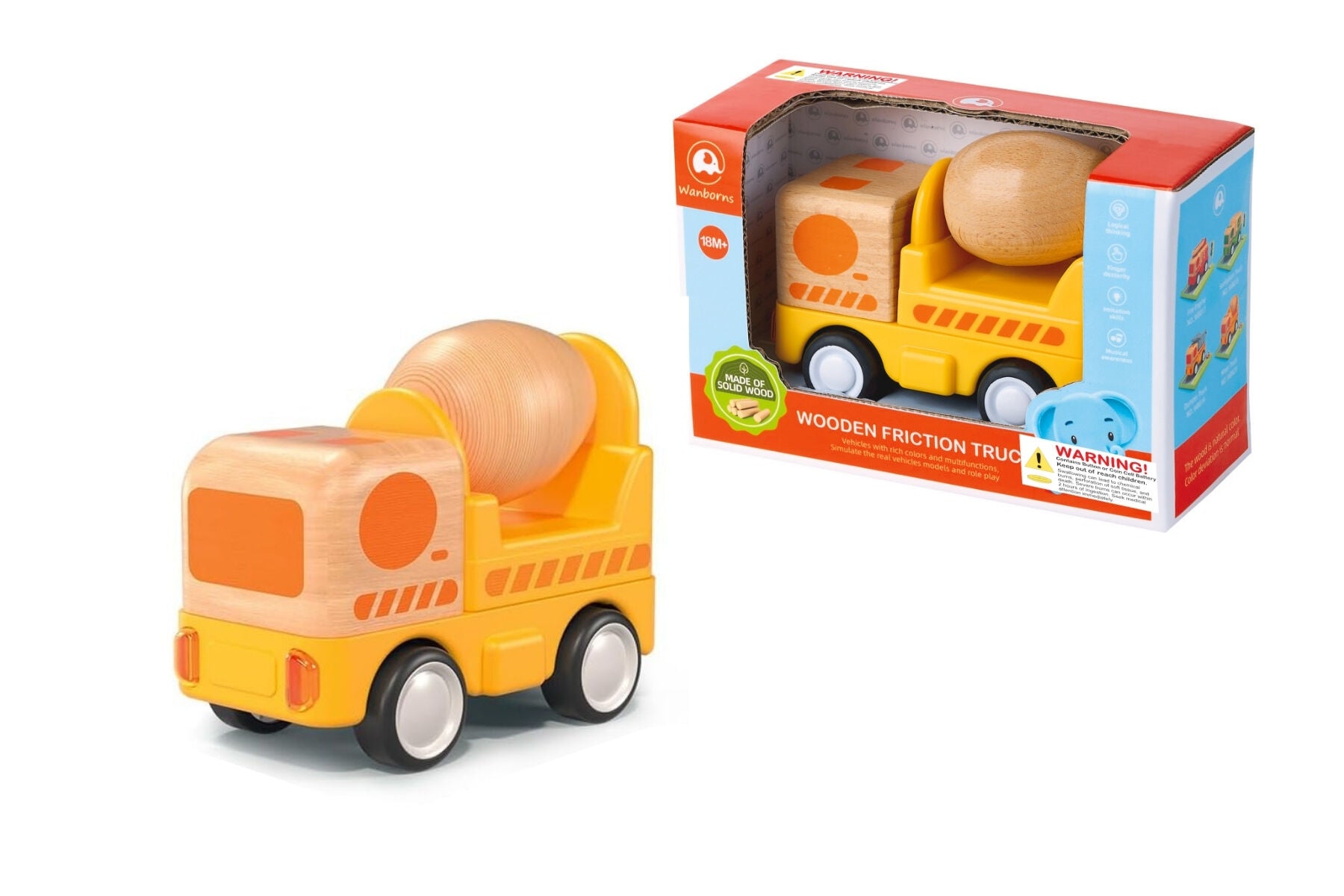Wooden Friction Truck Cement MIxer with Light & Sound
