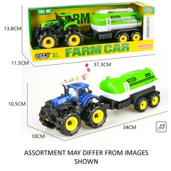 Farm Tractor & Trailer 33cm Friction with Lights & Sounds asstd - All Brands Toys