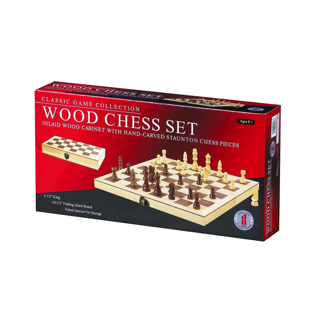 WOOD CHESS SET 10 & 1/2" FOLDING BOARD - CLASSIC GAME COLLECTION