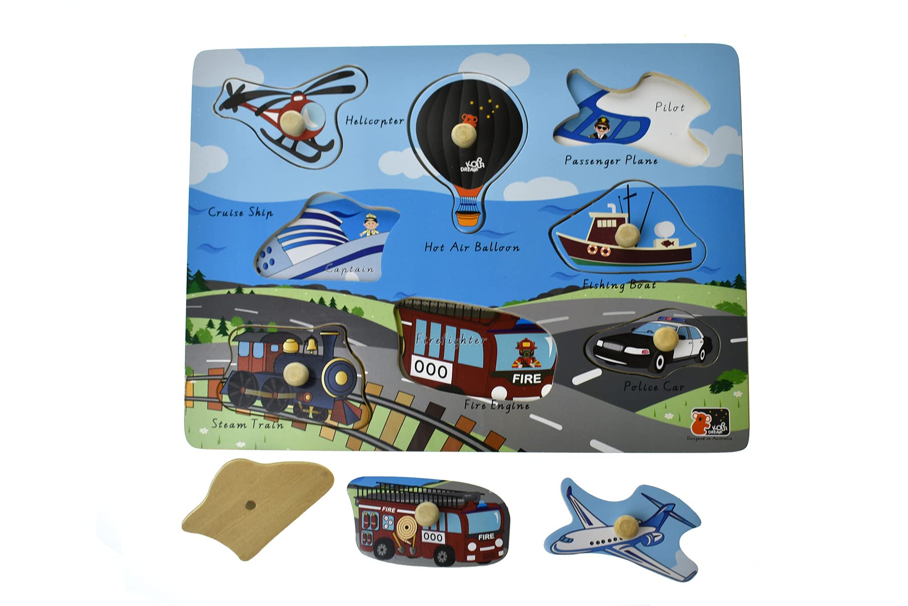 2 In 1 Transport Peg Puzzle - Koala Blue