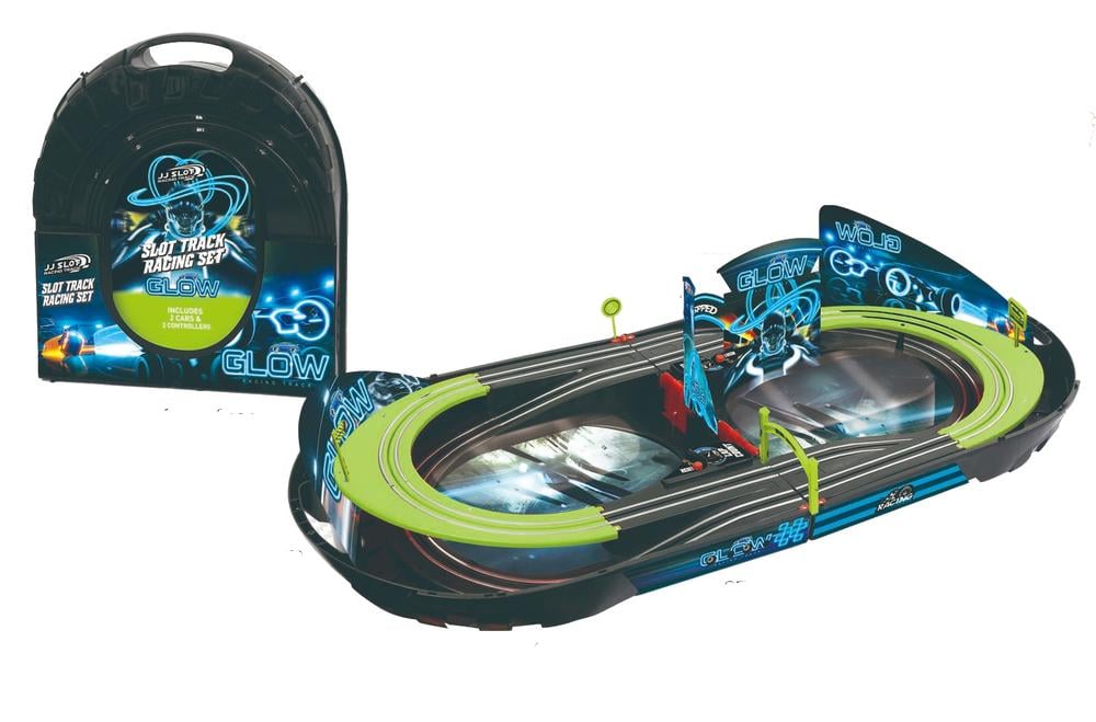 Slot Car Glow Track Set w/ Carry Case 1:64 scale - All Brands Toys