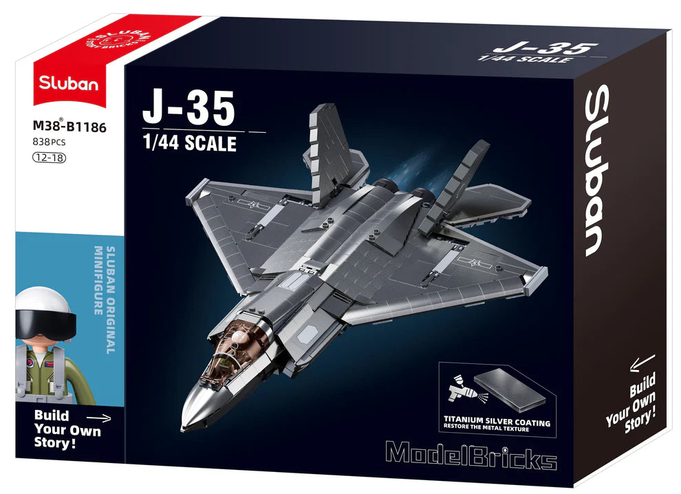 Model Bricks J35 Stealth Aircraft Metal Coating 1/44 Scale 838pcs