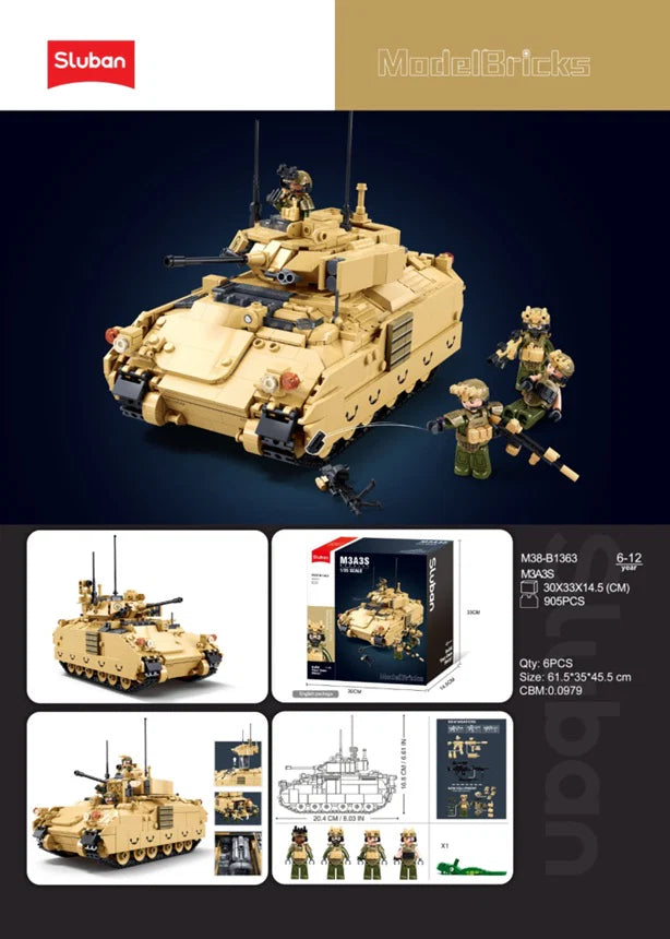 Model Bricks M3A3S Bradley Tank 905pcs - Sluban