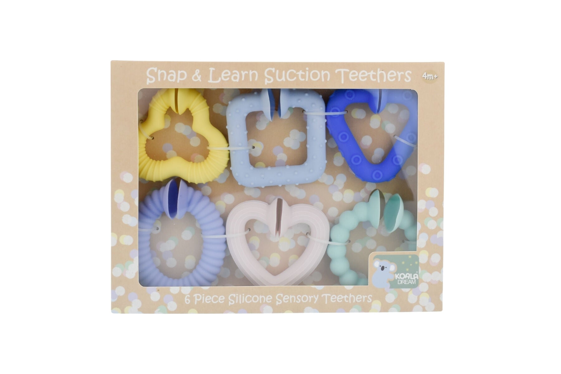 6 Piece Silicone Snap & Learn Sensory Teethers - Koala Dream