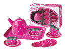 White Polka Dot on Pink Tin Tea set 15pc - Eleganter