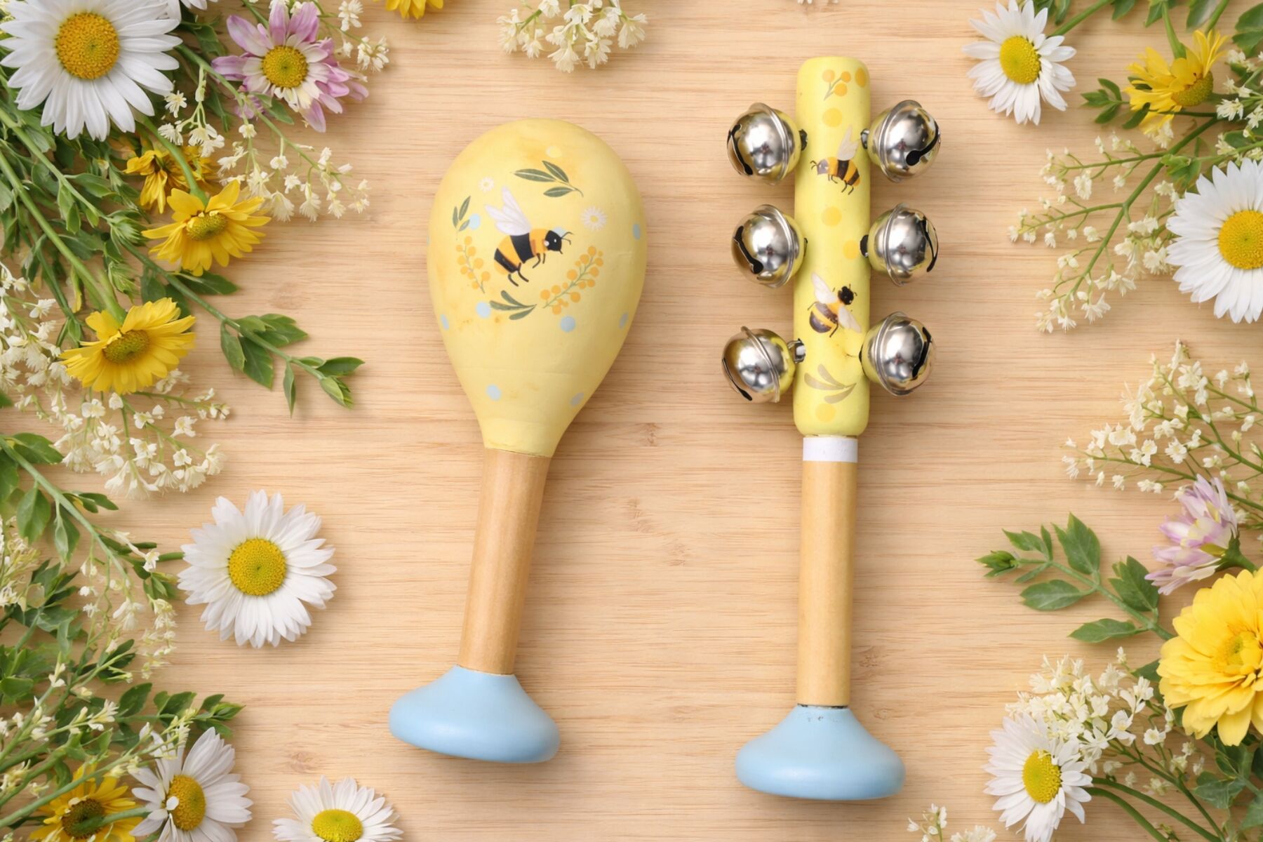 Buzzy Days Bee Aussie Floral Maraca & Bellstick Set - Eleganter
