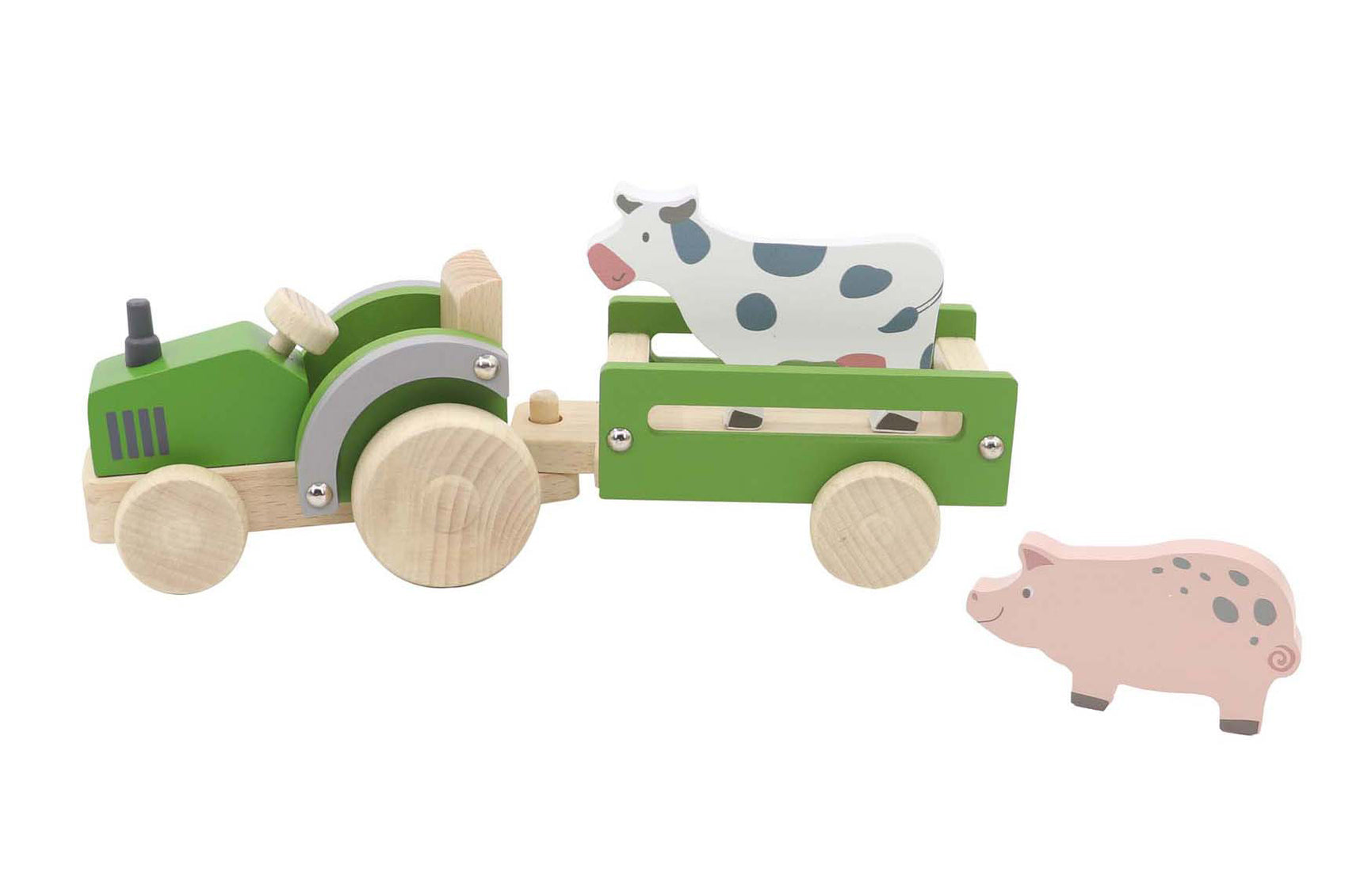Wooden Tractor with Pig & Cow - Kaper Kidz