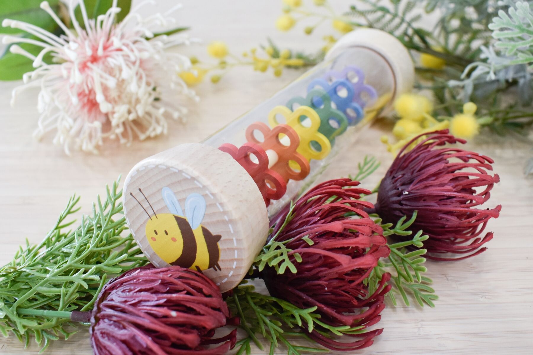 Wooden Bee Rainmaker Rattle - Kapper Kidz