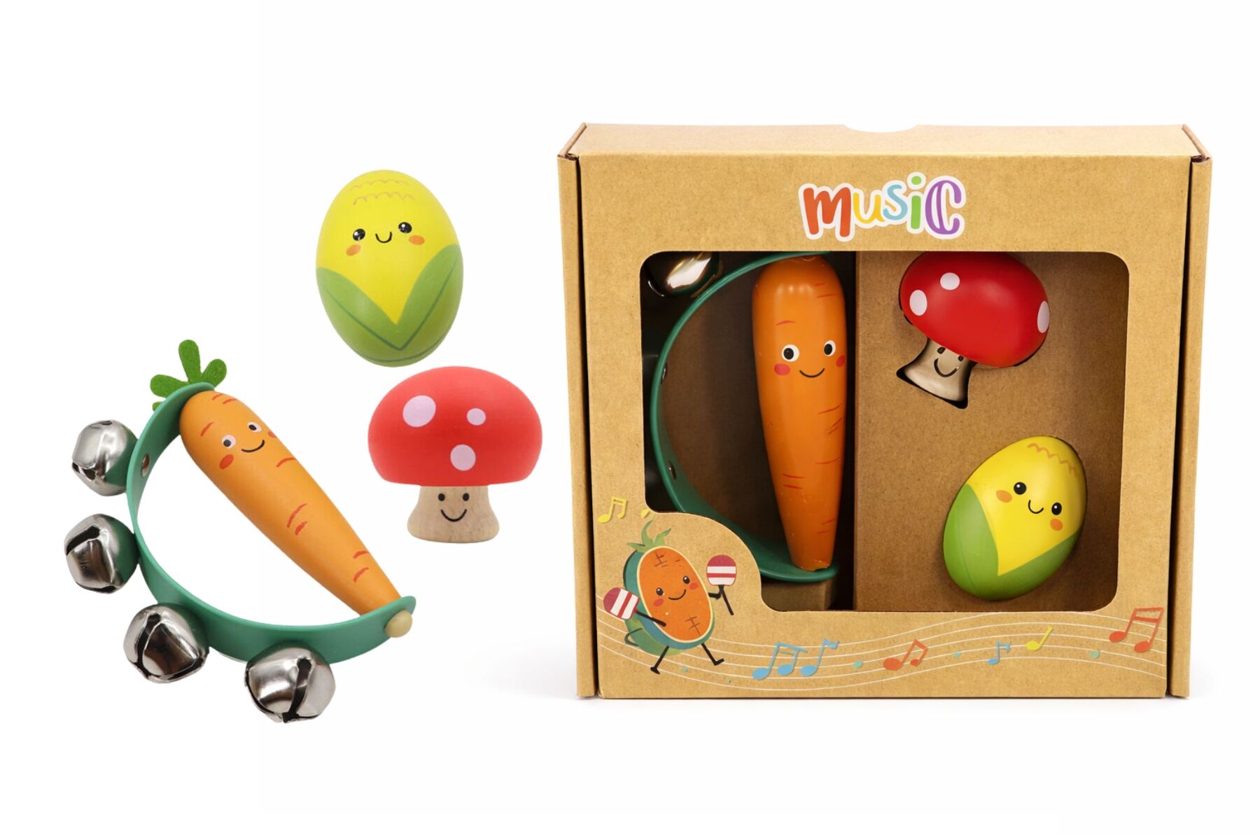 Wooden Veggie 3pc Musical Set - Eleganter