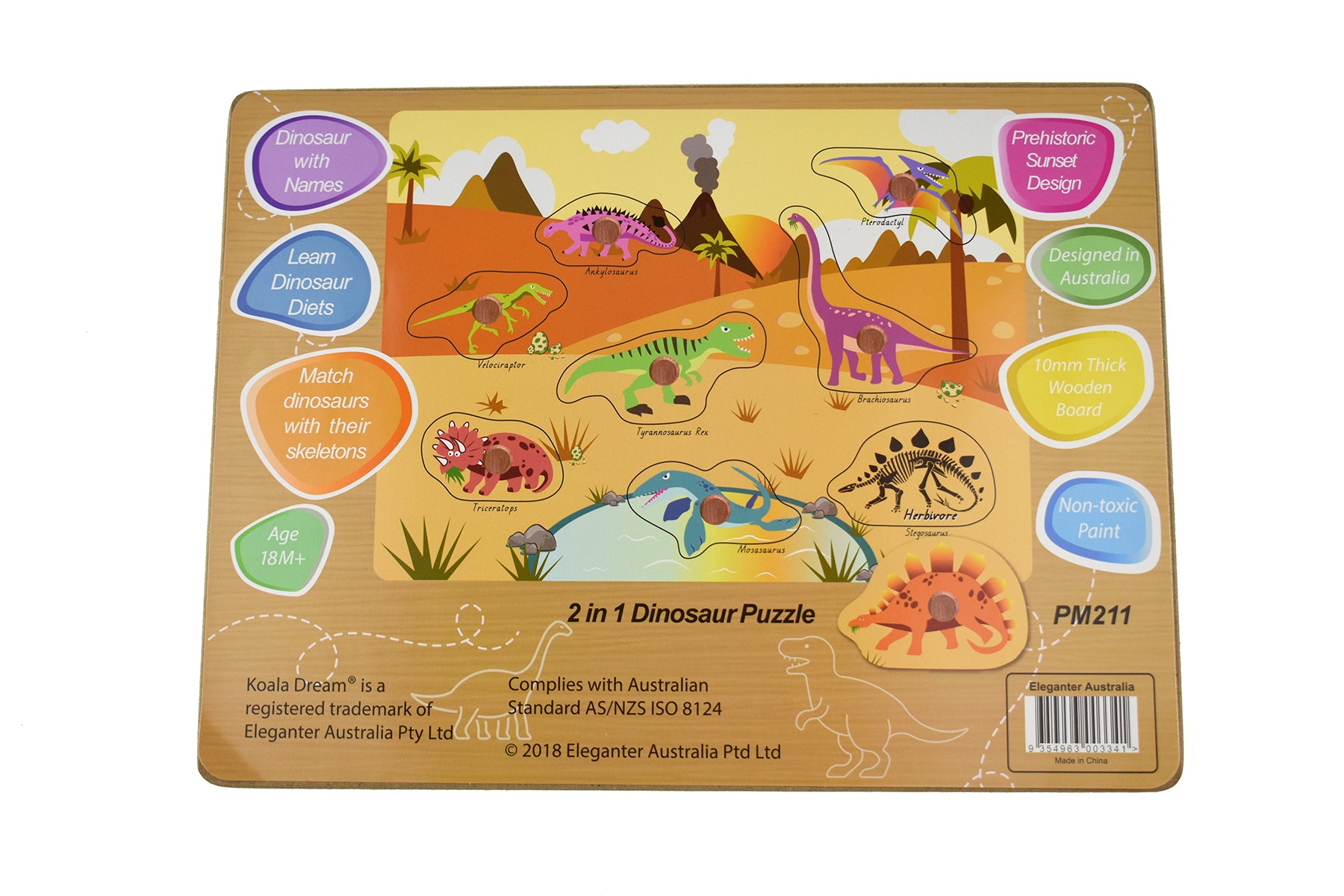 2 in 1 Dinosaur Peg Puzzle Koala Dream - Eleganter
