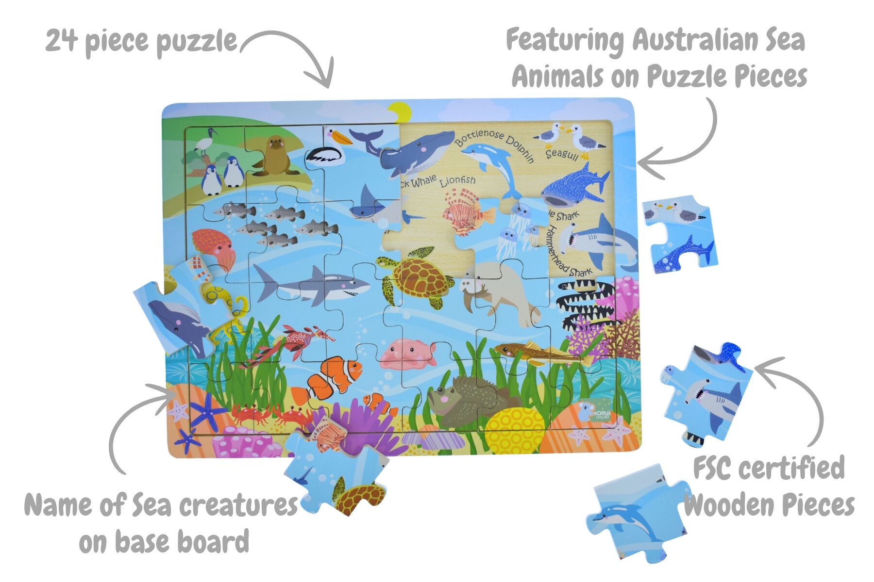 Koala Dream 24pc Aussie Sea Animals w/ Names Puzzle - Eleganter