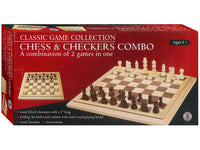 Wooden Chess & Checkers Combo 16" Bevel Edge Board - Classic Game Collection