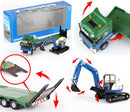 Die-Cast Flat Bed Trailer with Excavator 1:50 scale - K D W